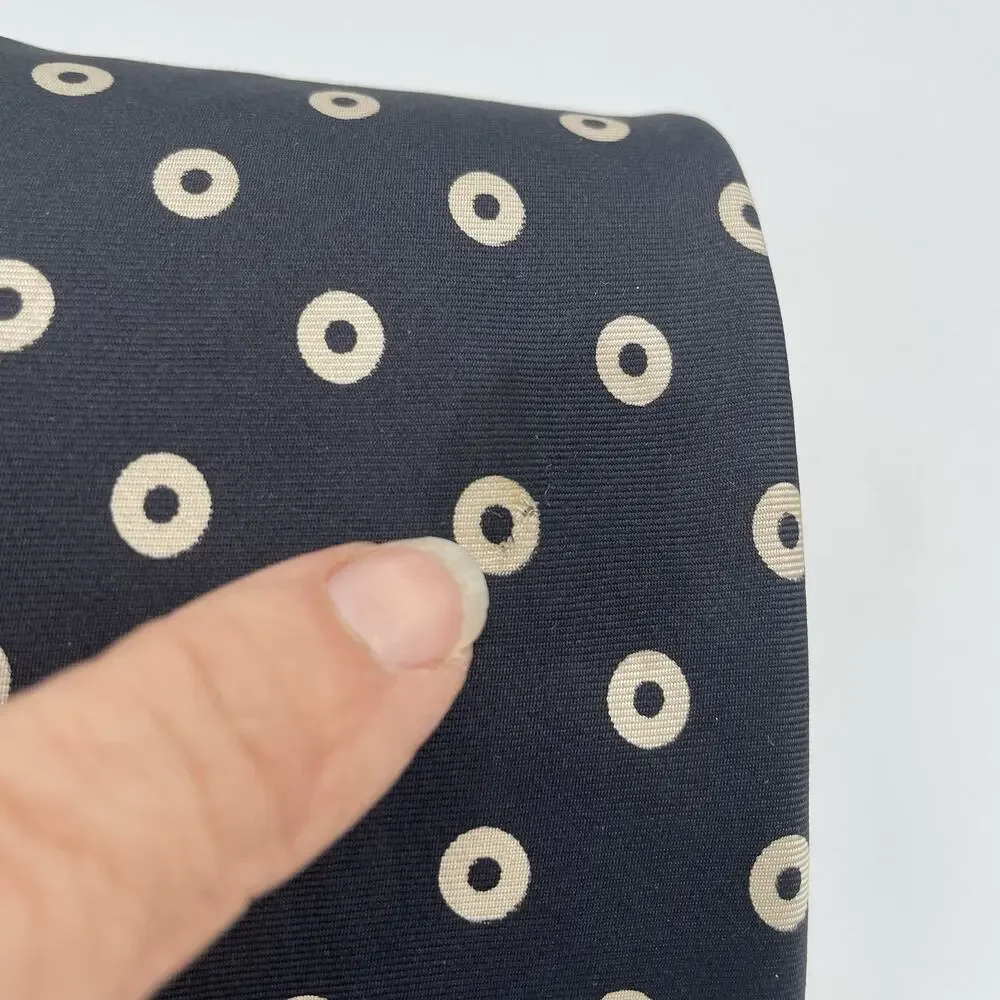 Vintage Christian Dior 100% Silk Necktie 57 Inch Black Bullseye Dots Pattern USA